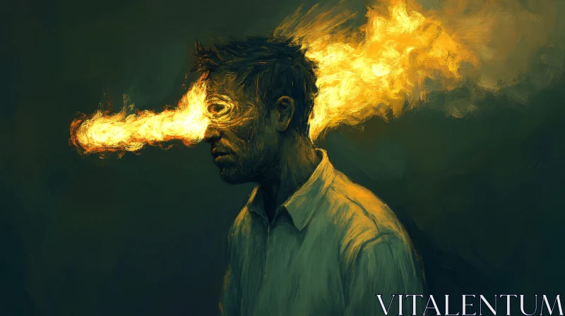 AI ART Man Ablaze: A Portrait of Inner Turmoil