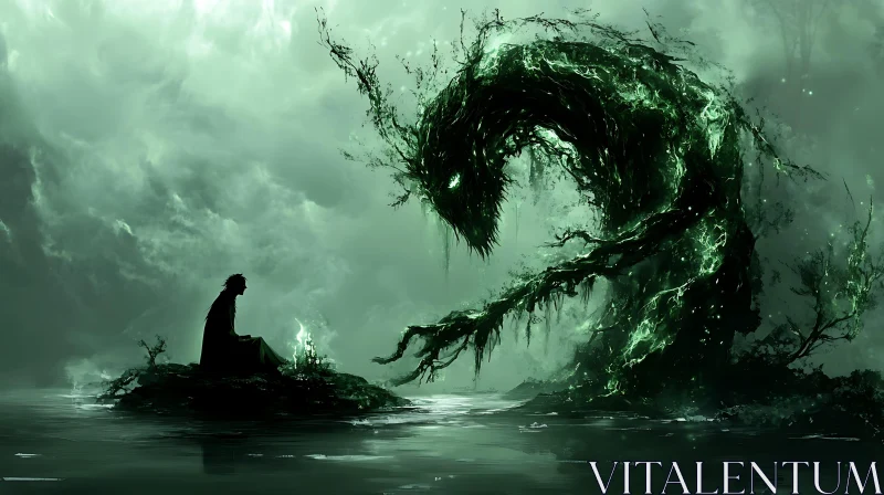 AI ART Misty Monster: A Silhouette in Green