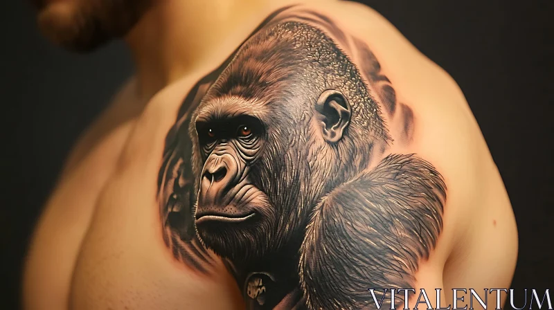 Realistic Gorilla Tattoo on Shoulder AI Image