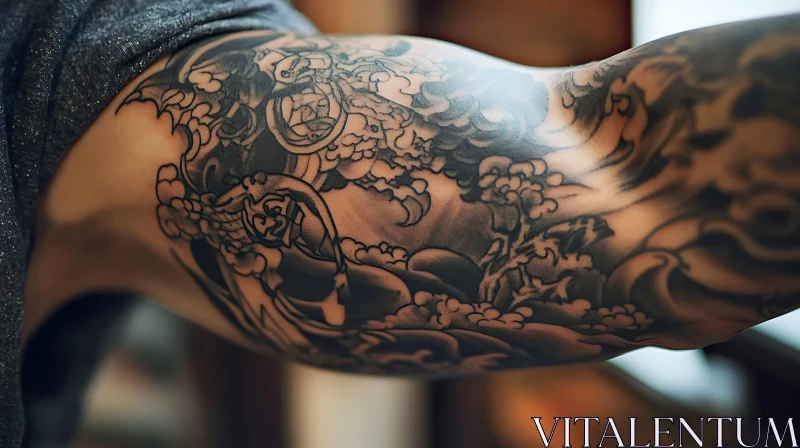 Elaborate Arm Tattoo with Artistic Patterns AI Image