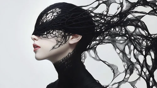 Woman Portrait with Abstract Black Web