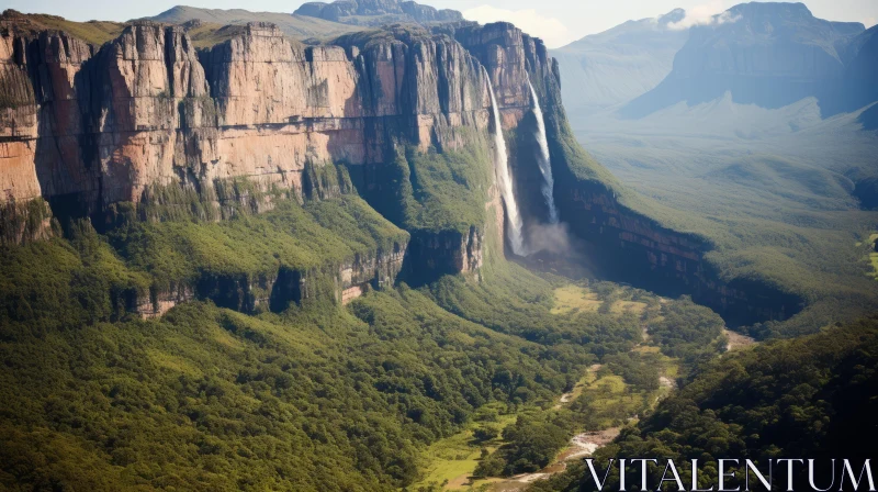 Captivating Aerial View of a Majestic Waterfall in the Heart of Nature AI Image