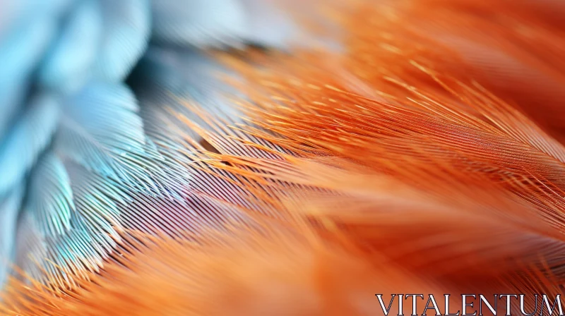 Closeup of Vibrant Orange and Blue Feathers AI Image