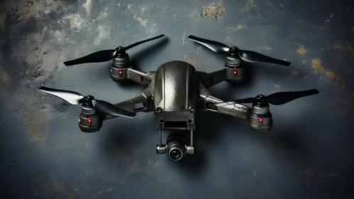 Dark and Gritty Quadcopter Drone Against a Grey Wall Background