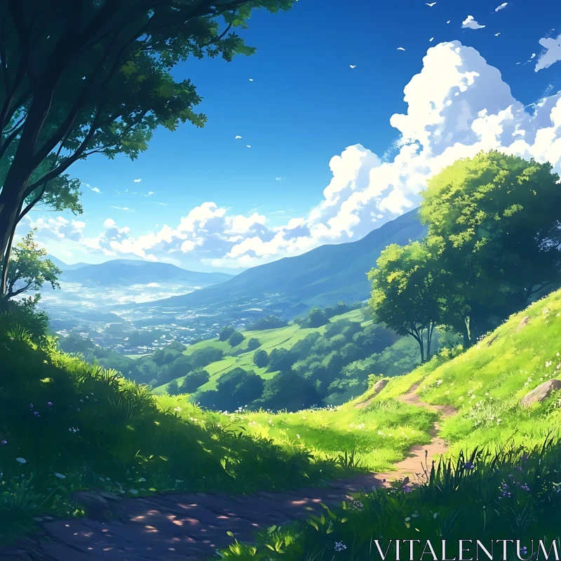 AI ART Scenic Anime Landscape with Winding Path