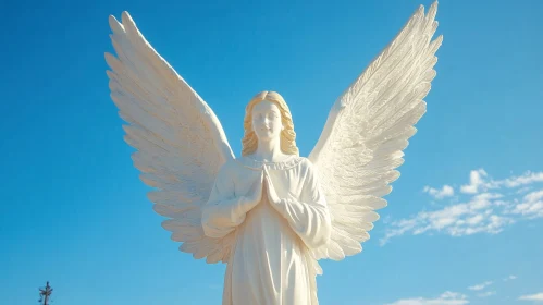 Serene Angel Sculpture Against Azure Backdrop