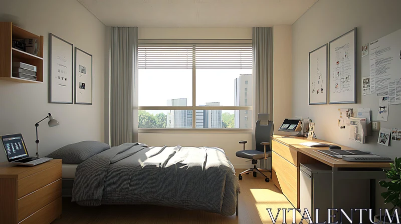 Sunlit Room with Cityscape AI Image