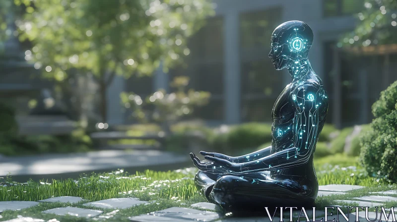 Futuristic Cyborg in Meditation Pose AI Image