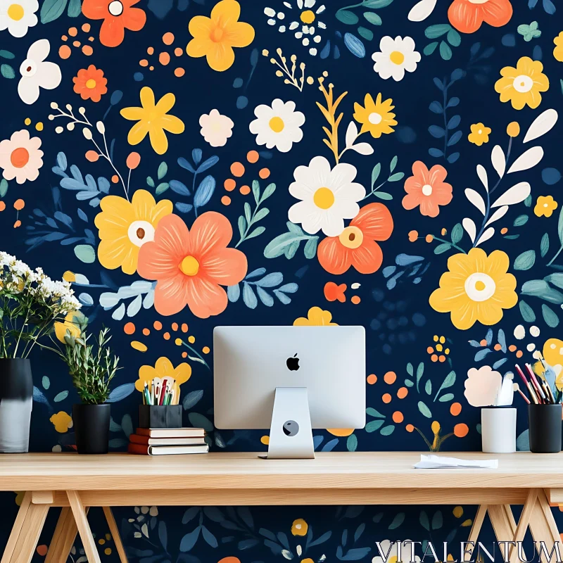 Elegant Floral Desktop Workspace AI Image