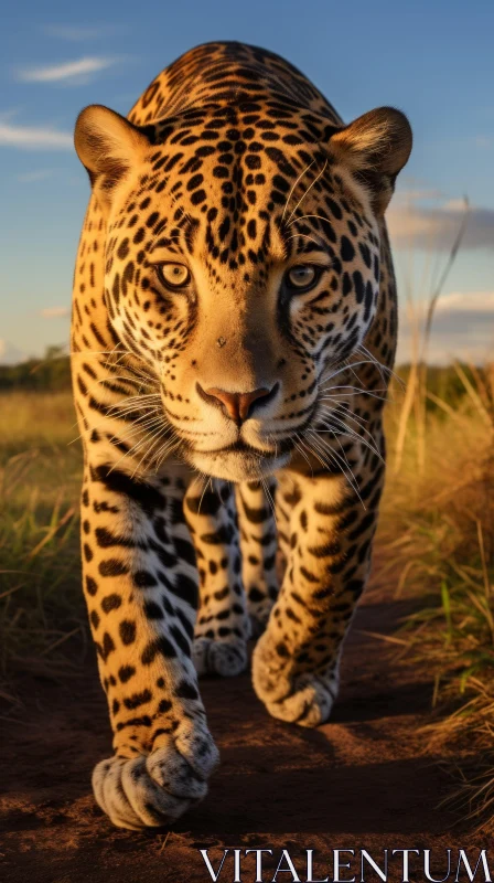Majestic Leopard Walking in a Field - Captivating Wildlife Photography AI Image