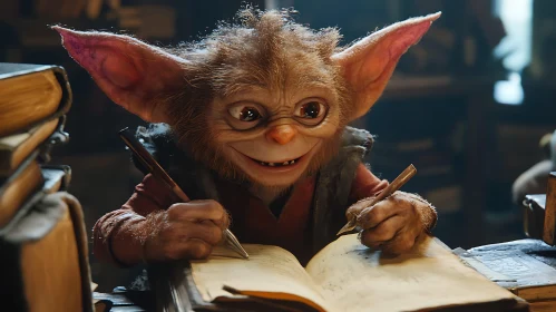 Whimsical Scribe in a World of Books