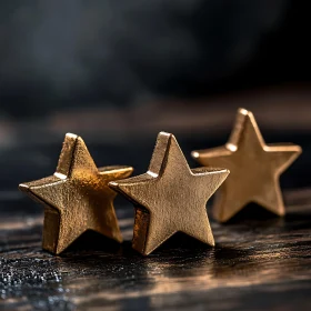 Gold Stars on Dark Wooden Background