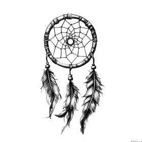 Black and White Dreamcatcher Drawing