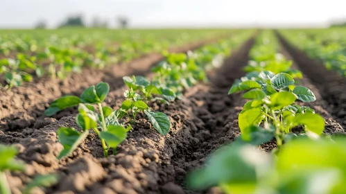 Rows of Green Sprouts in Cultivated Field