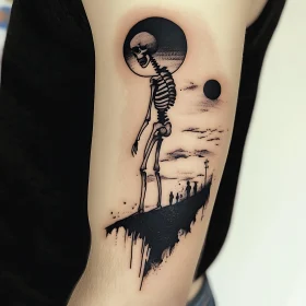 Abstract Moonlit Skeleton Tattoo Design