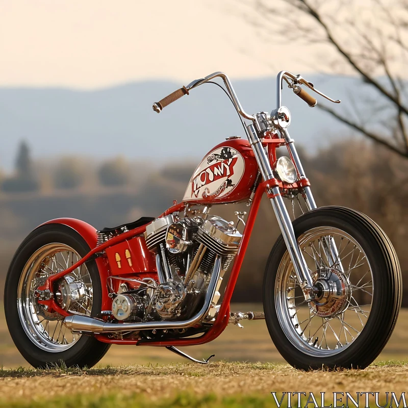 Vintage Red Chopper Motorcycle