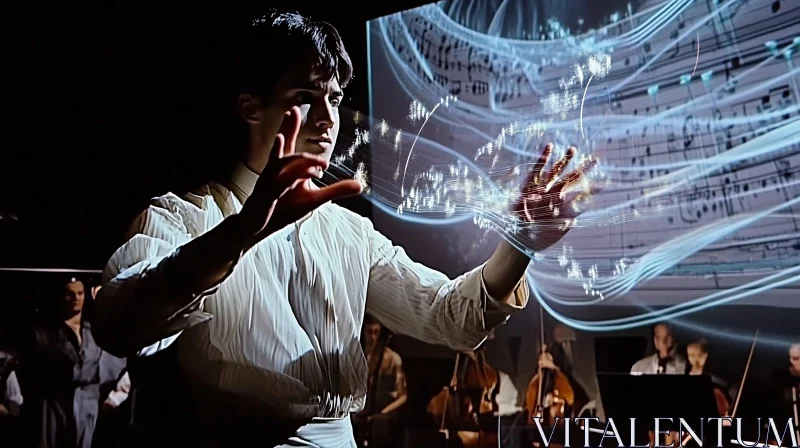 Musical Conductor Leading Orchestra