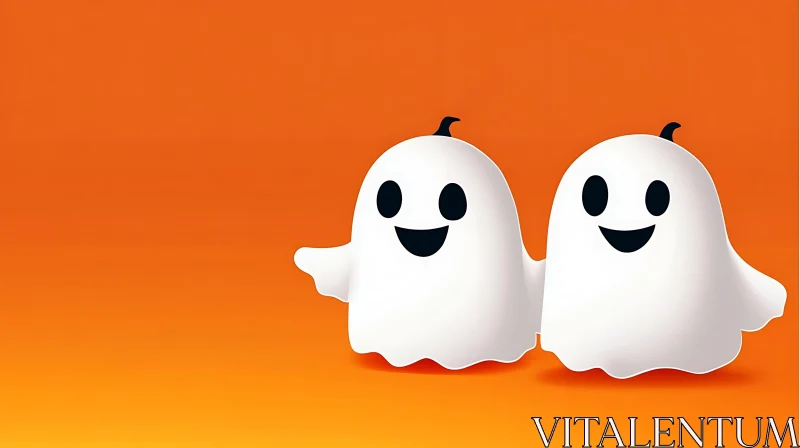 Cartoon Ghosts on Orange Background