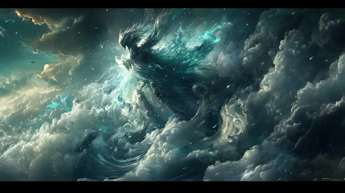 Celestial Being Amidst Stormy Skies
