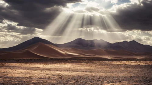 Sunlit Desert Dunes and Majestic Mountains
