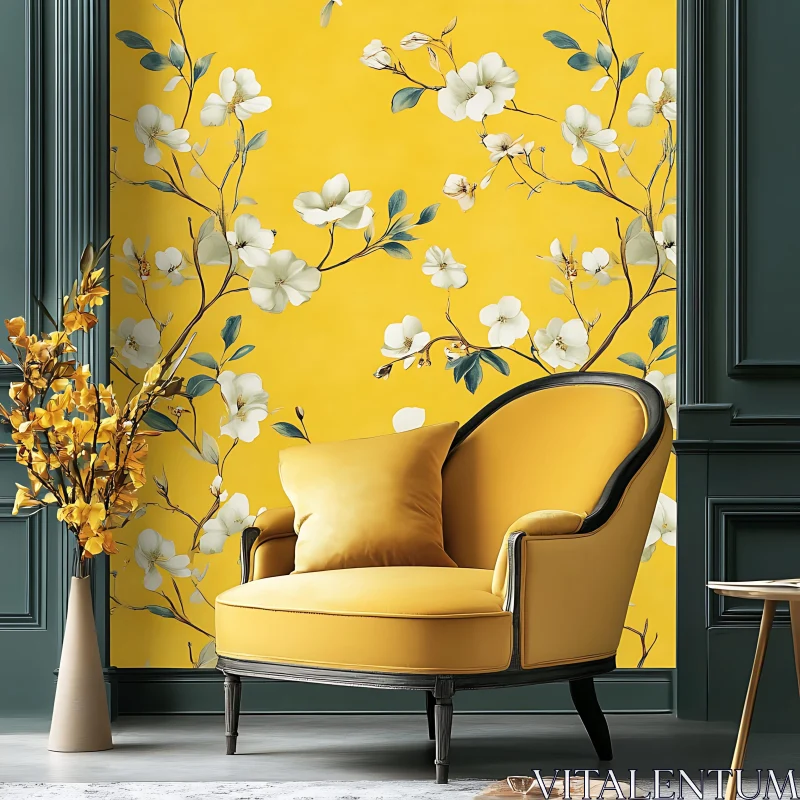Cozy Interior with Floral Wallpaper