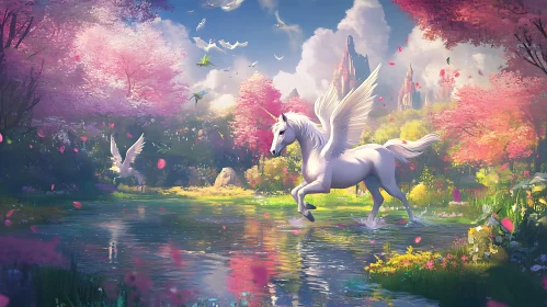 Winged Unicorn in a Floral Fantasy