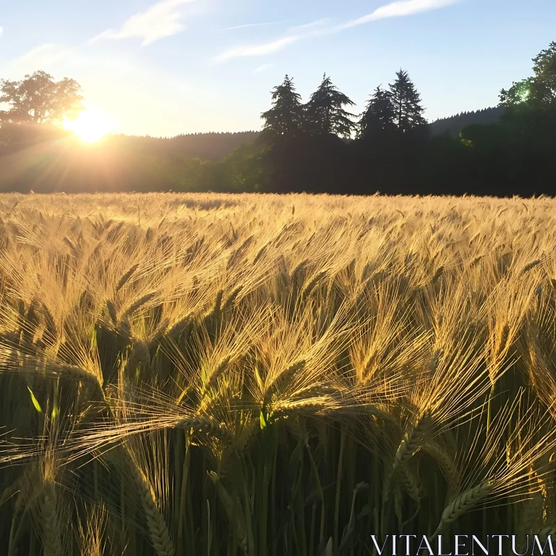 Sunset Over Golden Wheat Field