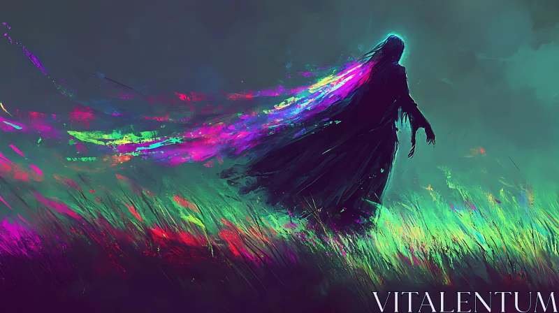 Cloaked Figure in a Colorful Field