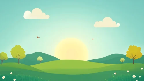 Scenic Green Hills with Sun