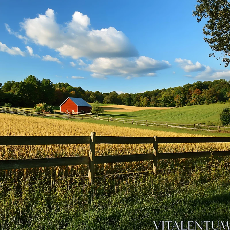 AI ART Red Barn Amongst Golden Fields