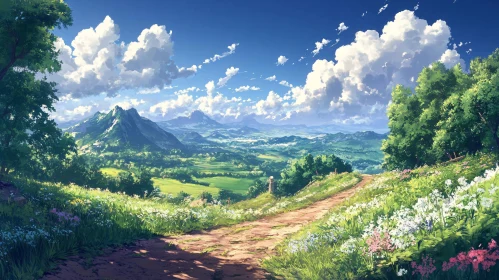Scenic Path to Mountains Landscape Artwork