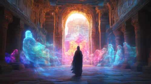 Ancient Temple with Ethereal Beings