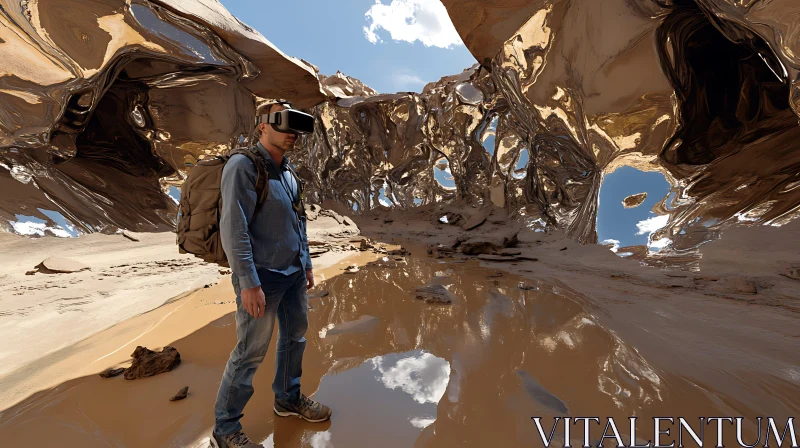 Man in VR Headset in Desert