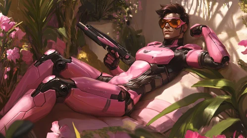 Futuristic Cyborg Amidst Nature