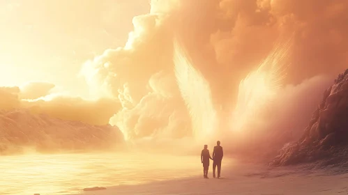 Couple on Beach with Angelic Wings