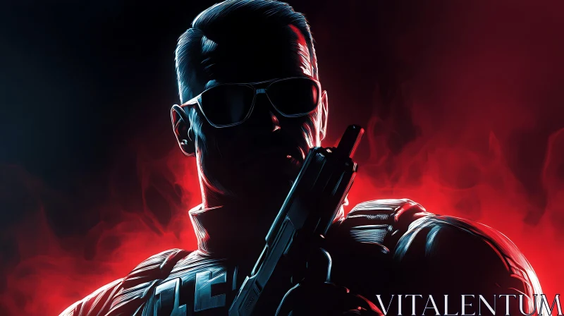 Enigmatic Figure with Firearm in Shadow