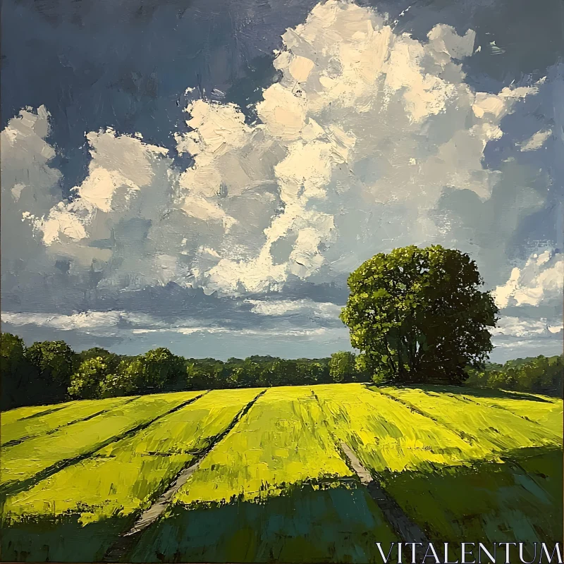 Landscape Painting of Field and Sky