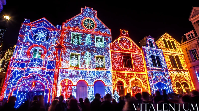 Festive Light Display on City Buildings