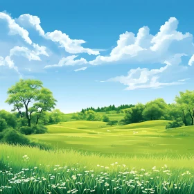 Scenic Green Field Under Blue Sky