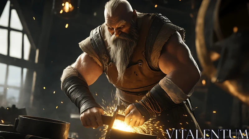 Man Forging Metal in Smithy