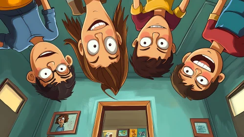 Playful Cartoon Kids Looking Down