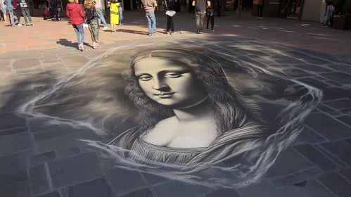 Mona Lisa Street Art Chalk Drawing