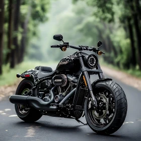 Motorcycle on a Forest Road