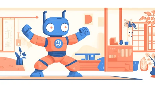 Playful Robot in Cartoon Style Room