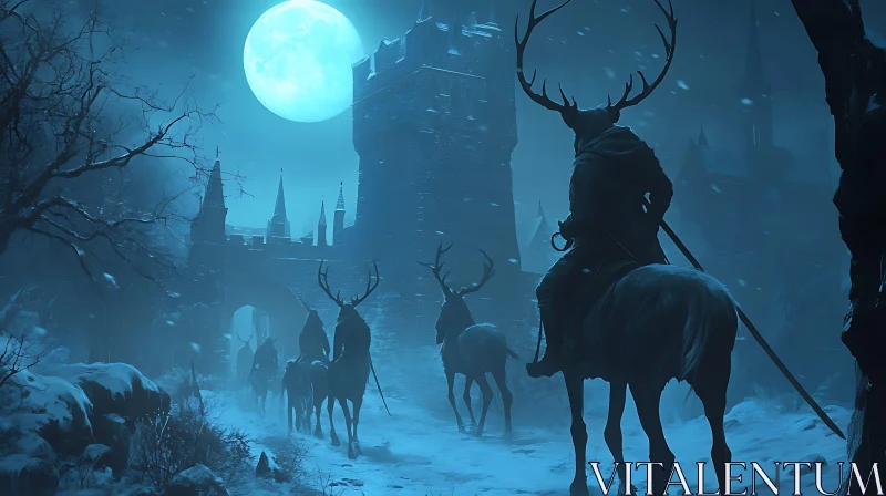 Moonlit Castle Procession: Deer Riders