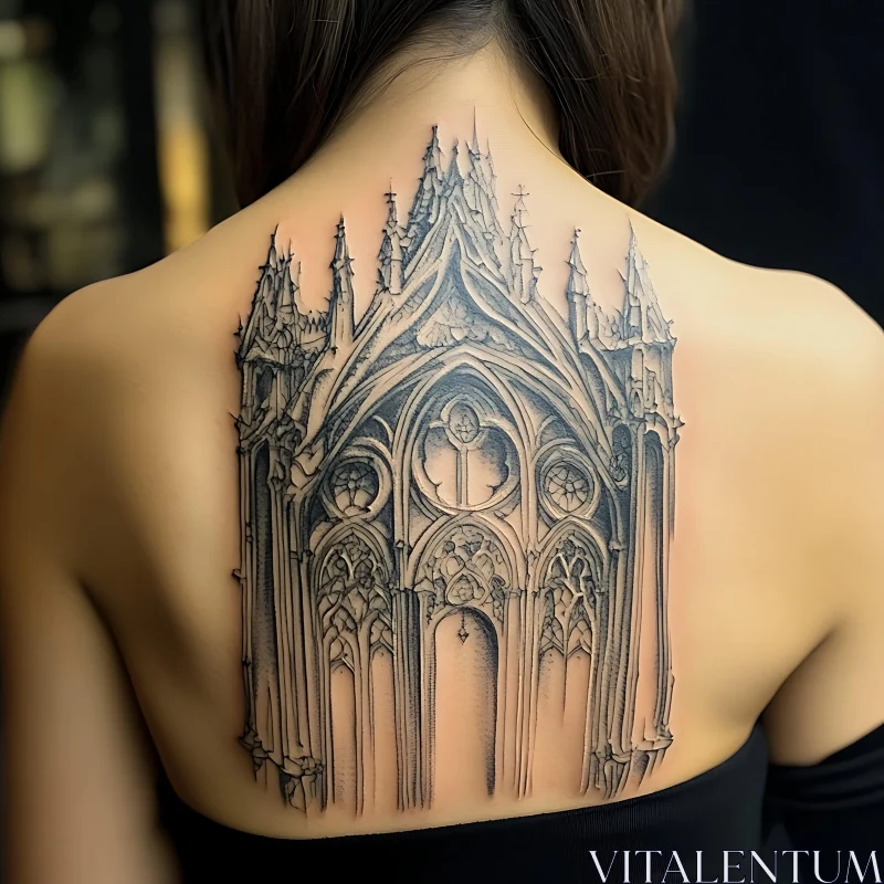 Detailed Back Tattoo of Gothic Cathedral