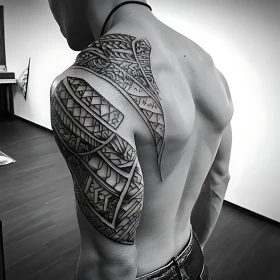 Geometric Tribal Arm and Shoulder Tattoo