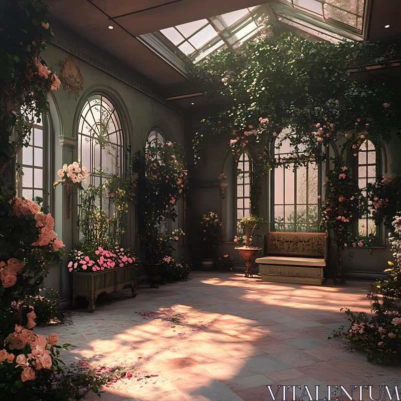 AI ART Floral Interior with Arched Windows