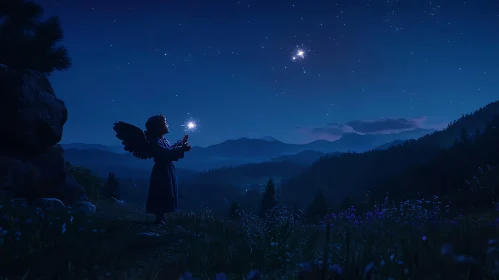 Celestial Angel Under Starry Night