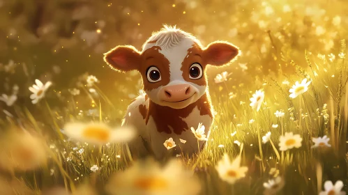 Cute Calf Portrait in Summer Field